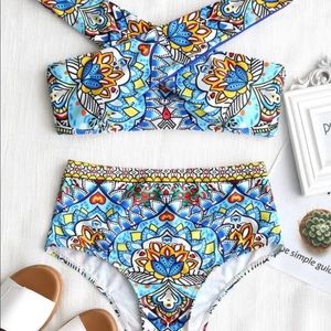Bright Colored Off Shoulder Swim Set